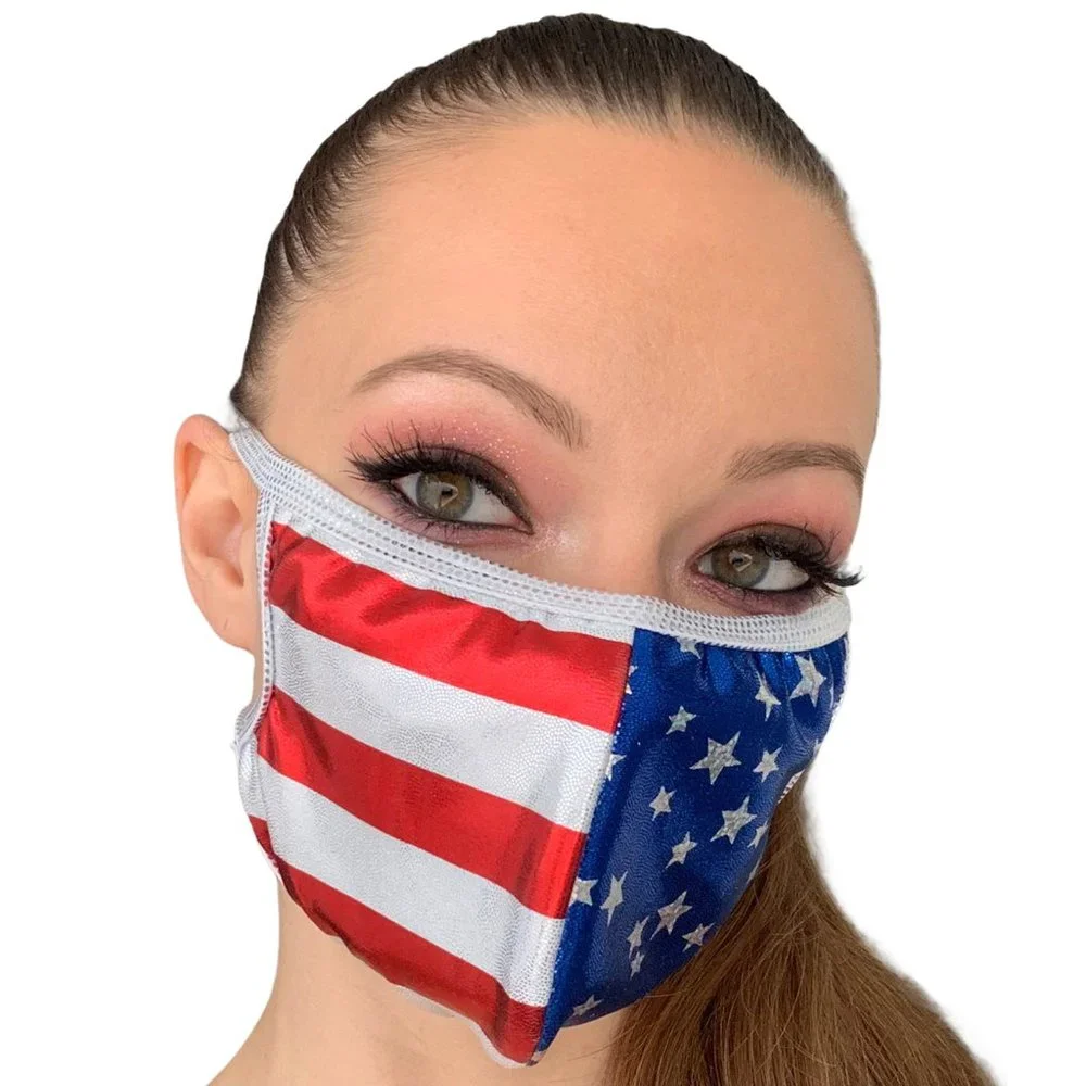 FIVE American Flag Face Masks Metallic Cloth Lined